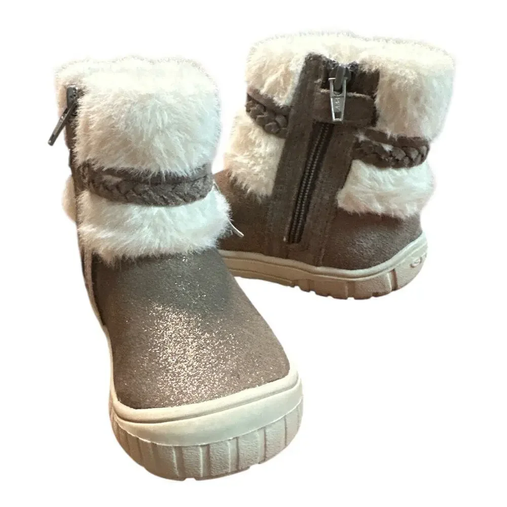 Geox Taupe Sparkle Breathable Thermal Insulation Fringe Ankle Boots Toddler 8